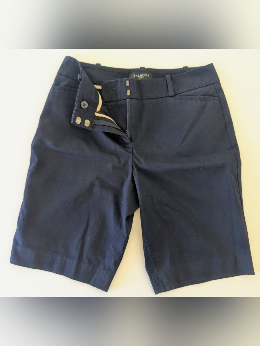 NWT Talbots 2P Petite Perfect Short Womens Dark Blue 98% Cotton Chino Stretch